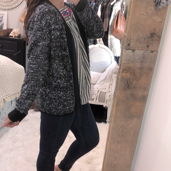 Vintage America size large black marled knit open front sweater cardigan - Picture 2 of 4